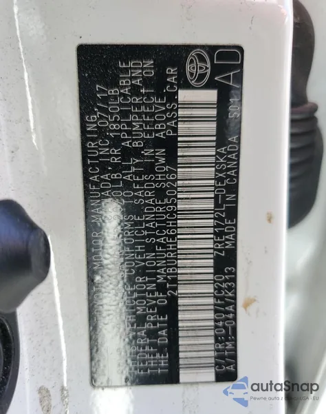 2017 Toyota Corolla L из США, поврежденный, VIN 2T1BURHE6HC950267